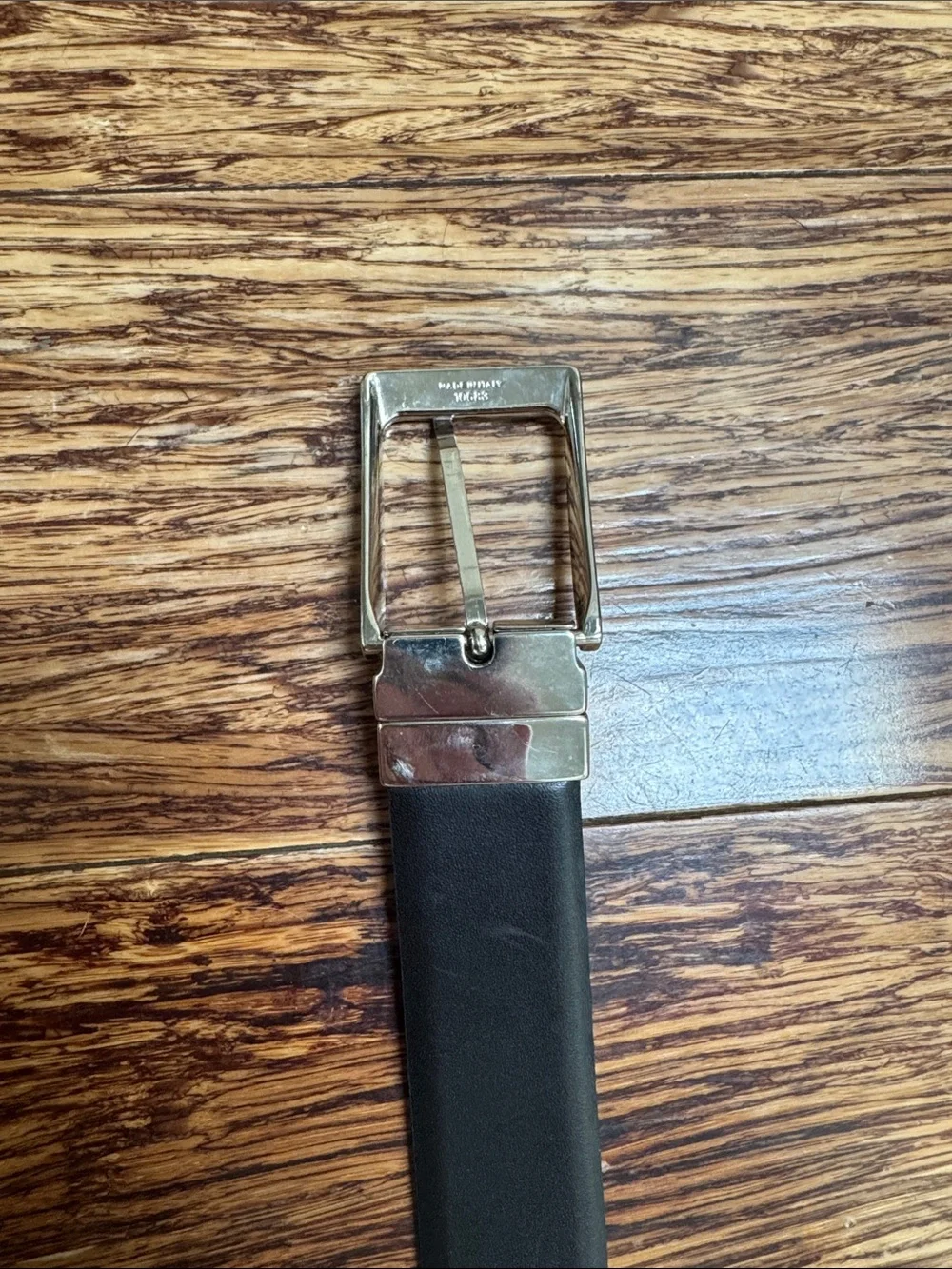 Reversible black and brown genuine leather made in Italy silver buckle belt